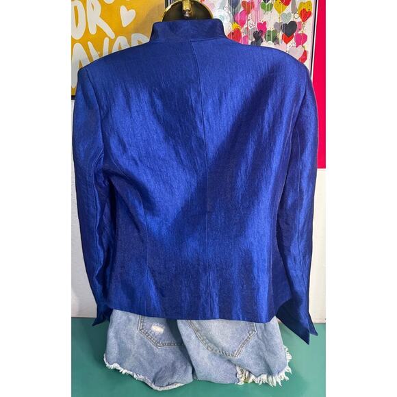Kasper Women’s Blazer Size 6 Blue Shimmer Single Breasted Ruched Waist Jacket - Picture 2 of 5